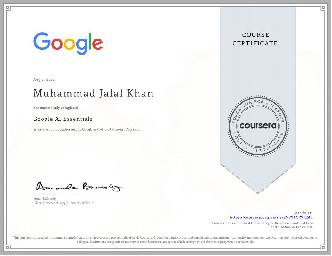 Google AI Essentials certificate