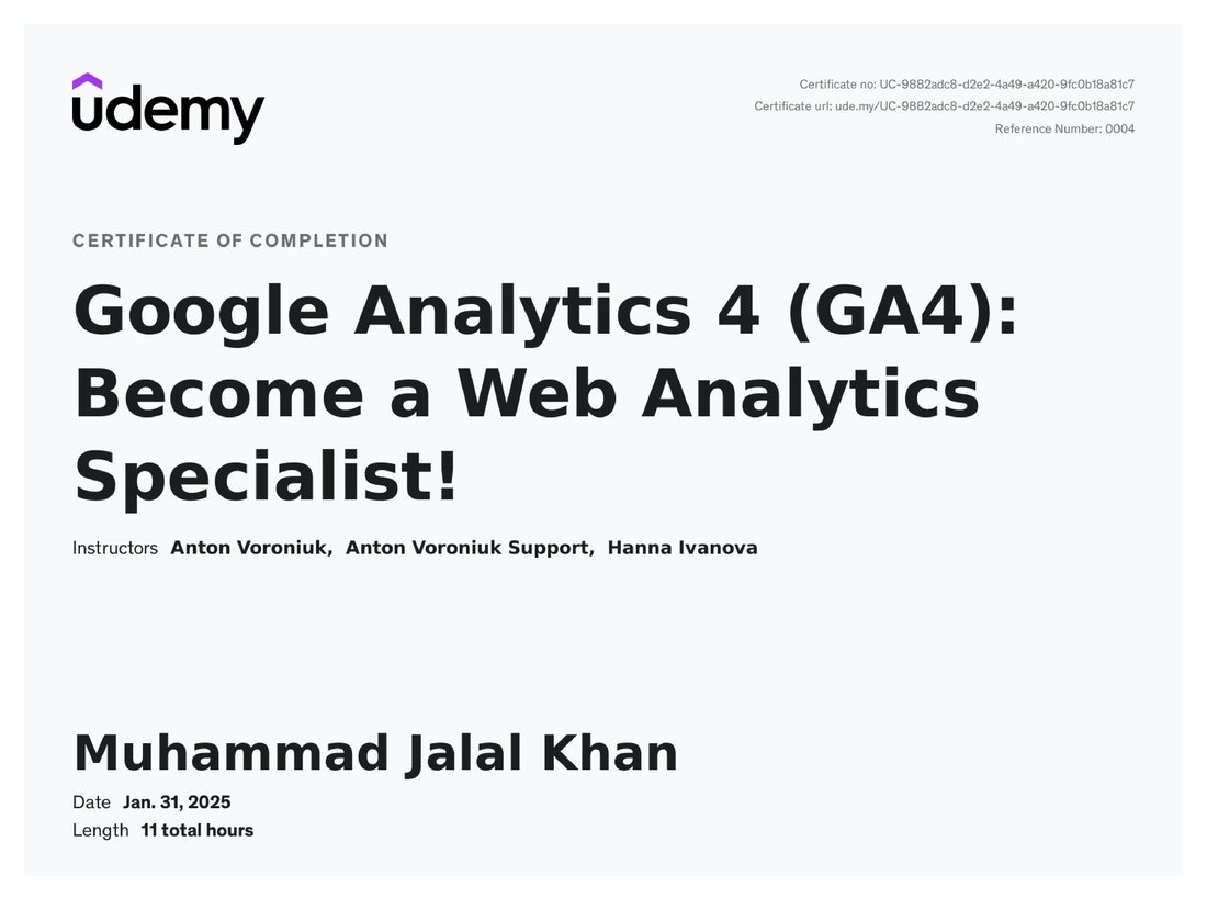 Google Analytics 4 Certification certificate