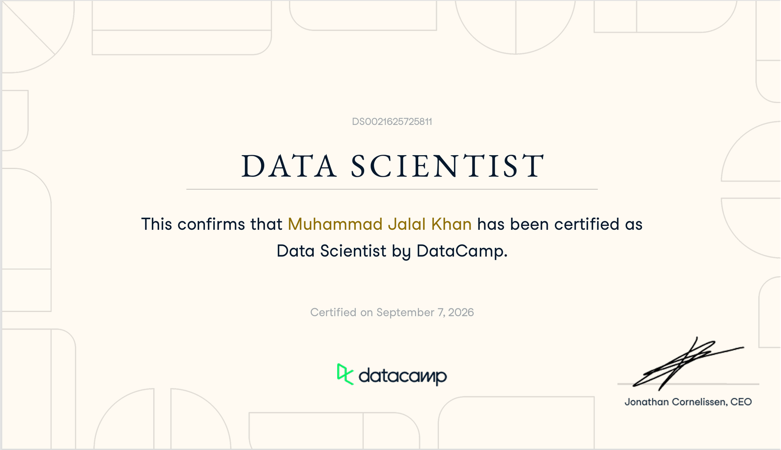 Data Scientist certificate