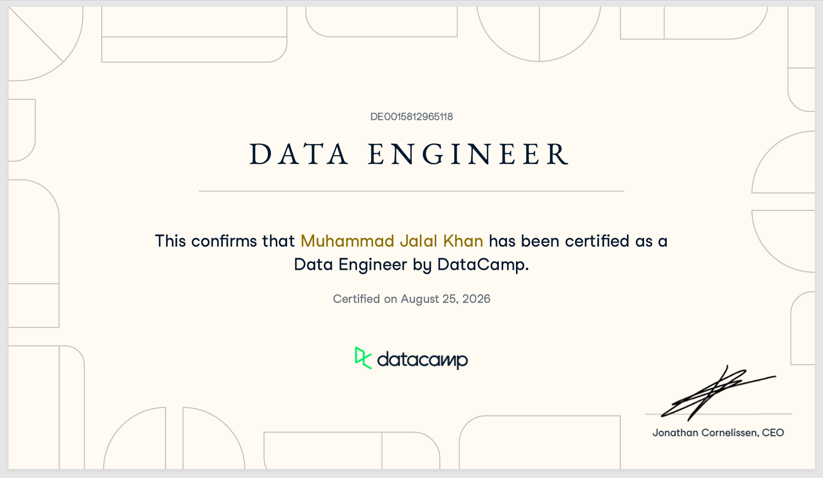 Data Engineer certificate